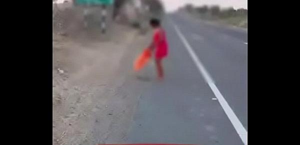  Indian daring desi  walking nude in public road in daytime